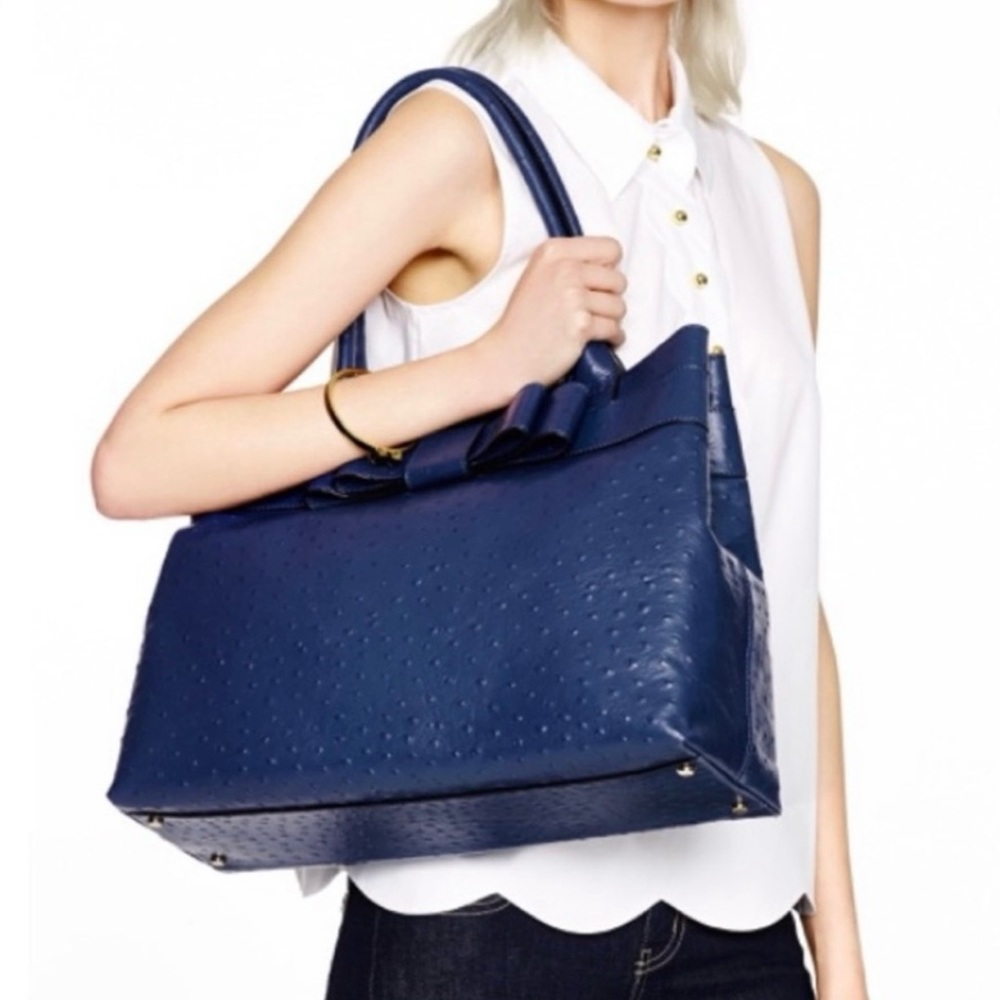 Kate Spade Navy Leather Ostrich Embossed Handbag